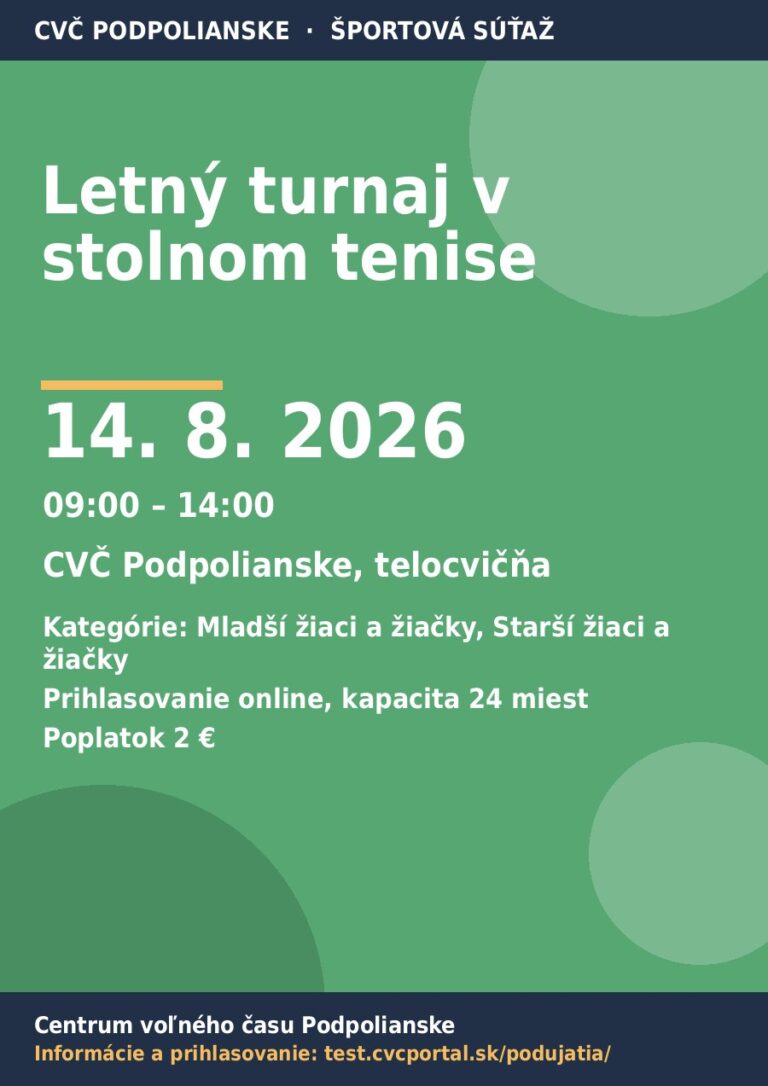 Plagát – Letný turnaj v stolnom tenise